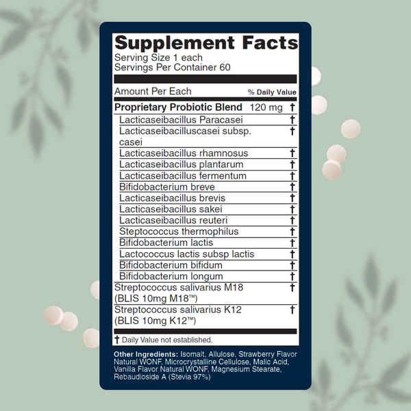 Ora-Protek oral probiotic lozenges — back label and directions